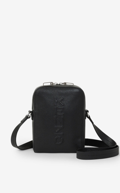 Kenzo Men Kenzo Imprint Grained Leather Shoulder Bag Black